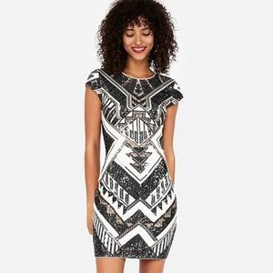 NWOT Express Sequin Sheath Dress in Black & Gold